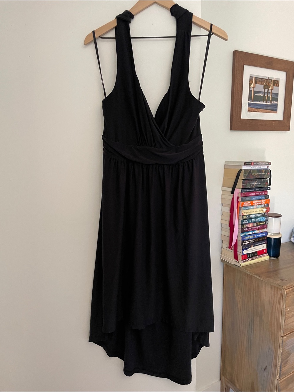 Soma ~ Halter Tie Neck Black High-Low V-Neck Dress